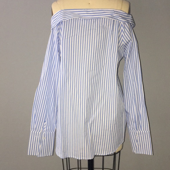 Striped off the shoulder button down - Picture 3 of 4